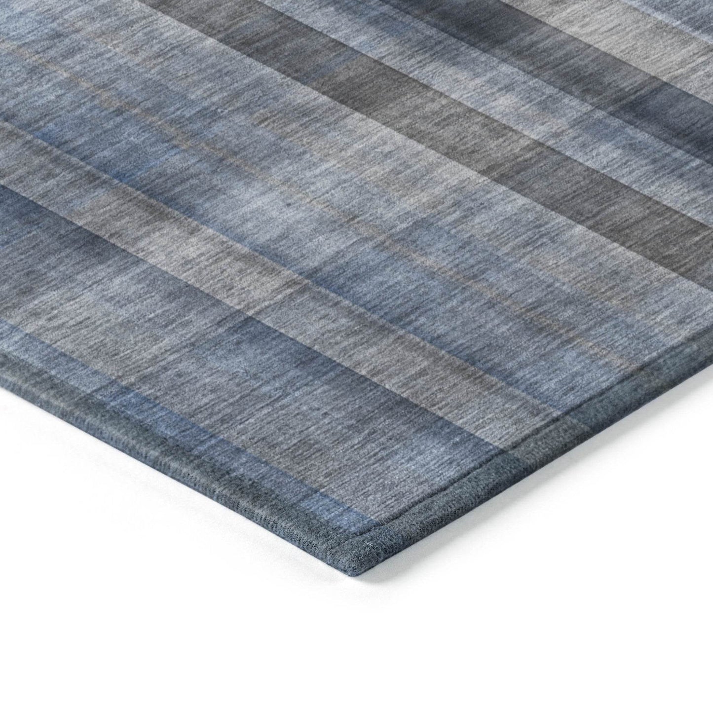 8' Runner Blue Plaid Washable Non Skid Indoor Outdoor Runner Rug - Loft&Timber