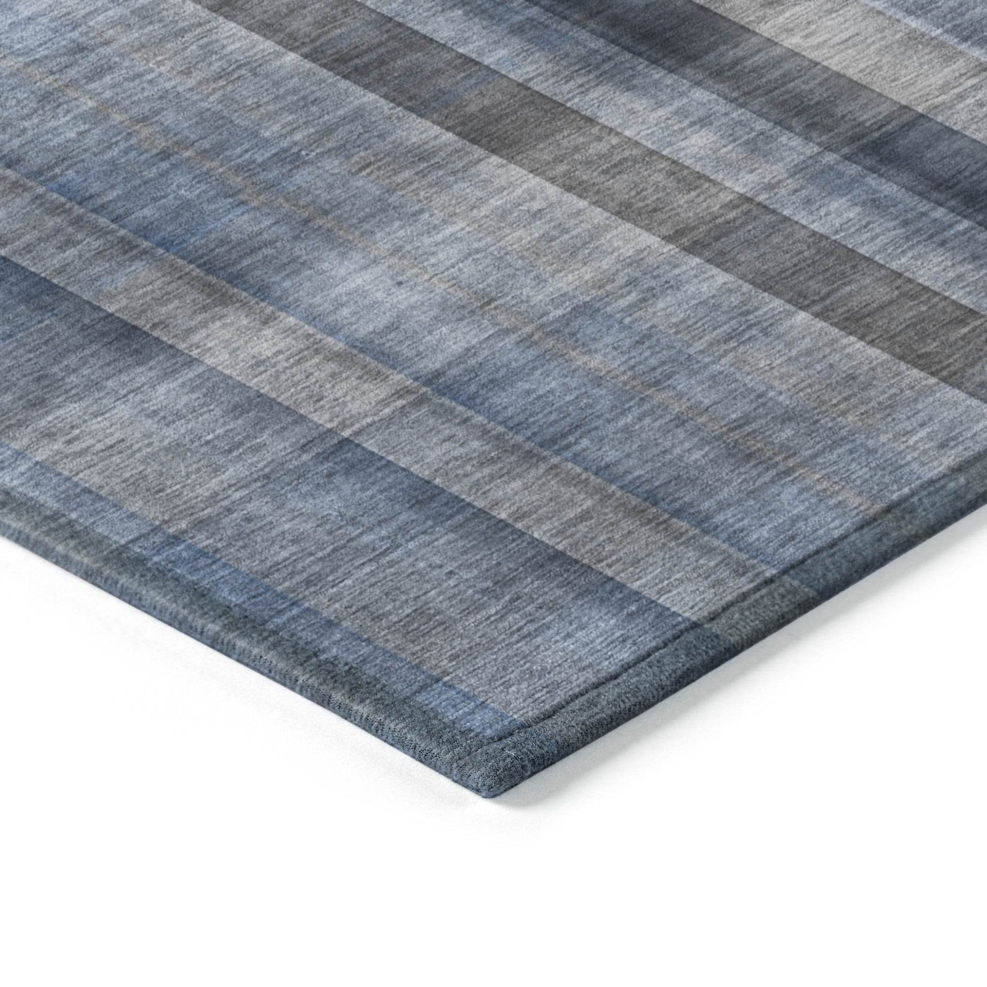 8' Runner Blue Plaid Washable Non Skid Indoor Outdoor Runner Rug - Loft&Timber