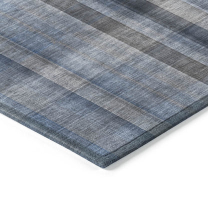 8' Runner Blue Plaid Washable Non Skid Indoor Outdoor Runner Rug - Loft&Timber