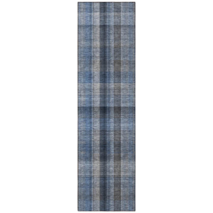 8' Runner Blue Plaid Washable Non Skid Indoor Outdoor Runner Rug - Loft&Timber