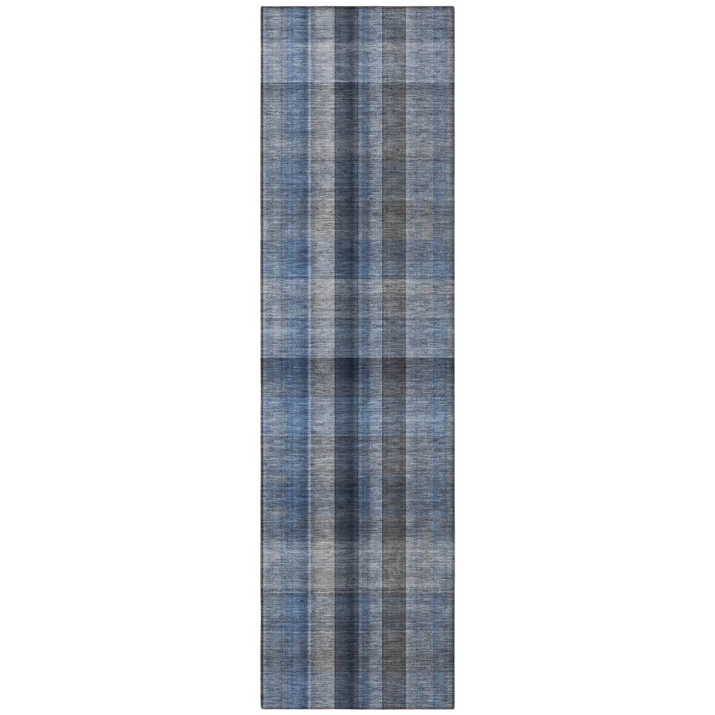 8' Runner Blue Plaid Washable Non Skid Indoor Outdoor Runner Rug - Loft&Timber