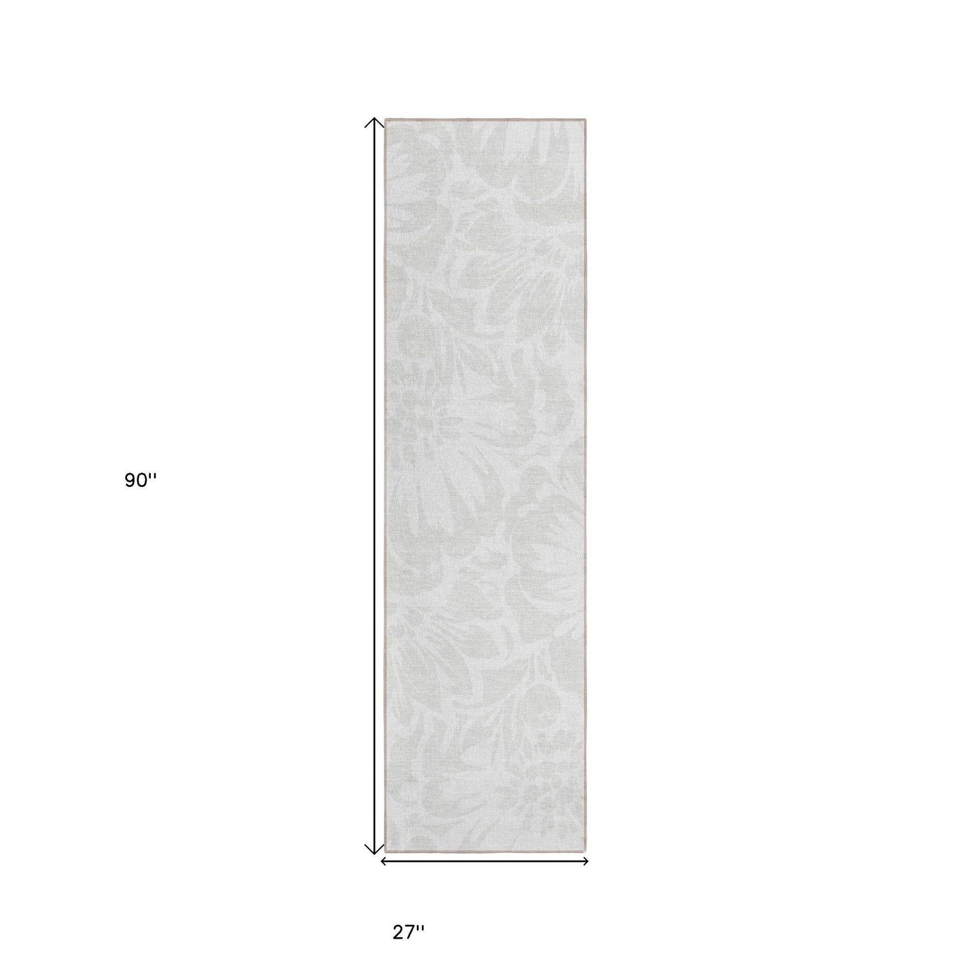 8' Runner Ivory Floral Washable Non Skid Indoor Outdoor Runner Rug - Loft&Timber