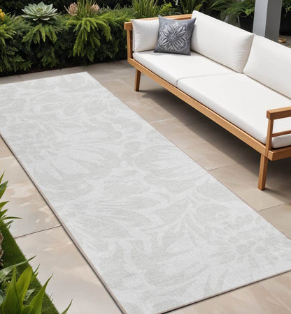 8' Runner Ivory Floral Washable Non Skid Indoor Outdoor Runner Rug - Loft&Timber