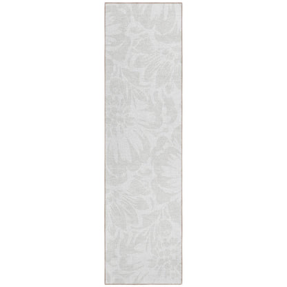 8' Runner Ivory Floral Washable Non Skid Indoor Outdoor Runner Rug - Loft&Timber