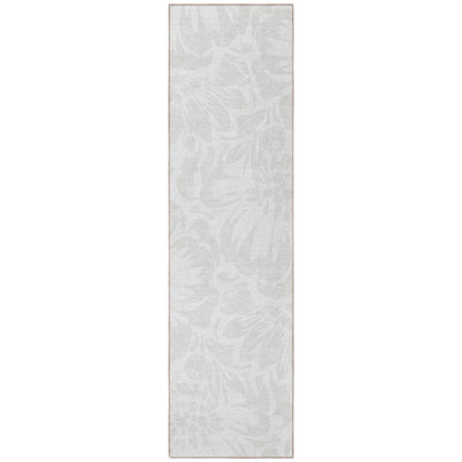 8' Runner Ivory Floral Washable Non Skid Indoor Outdoor Runner Rug - Loft&Timber
