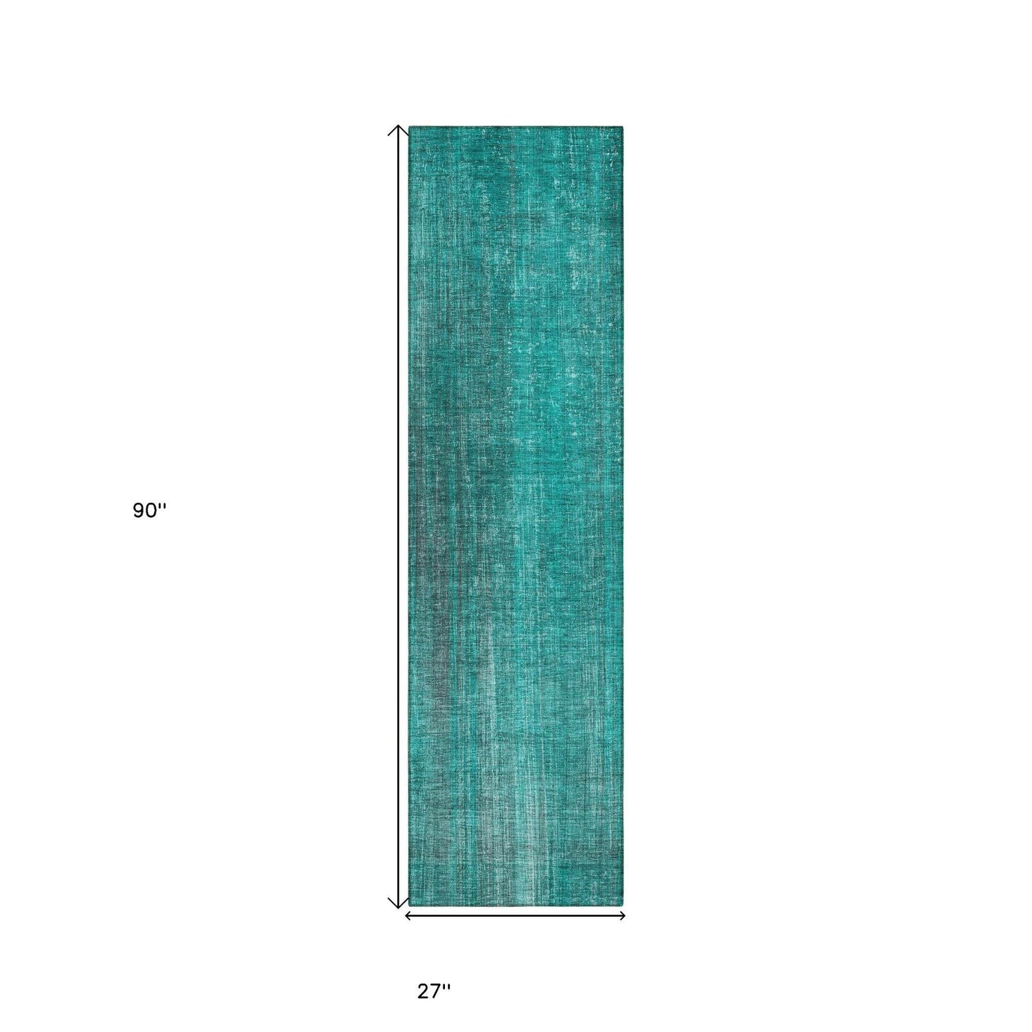 8' Runner Teal Striped Washable Non Skid Indoor Outdoor Runner Rug - Loft&Timber