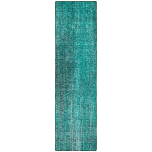 8' Runner Teal Striped Washable Non Skid Indoor Outdoor Runner Rug - Loft&Timber