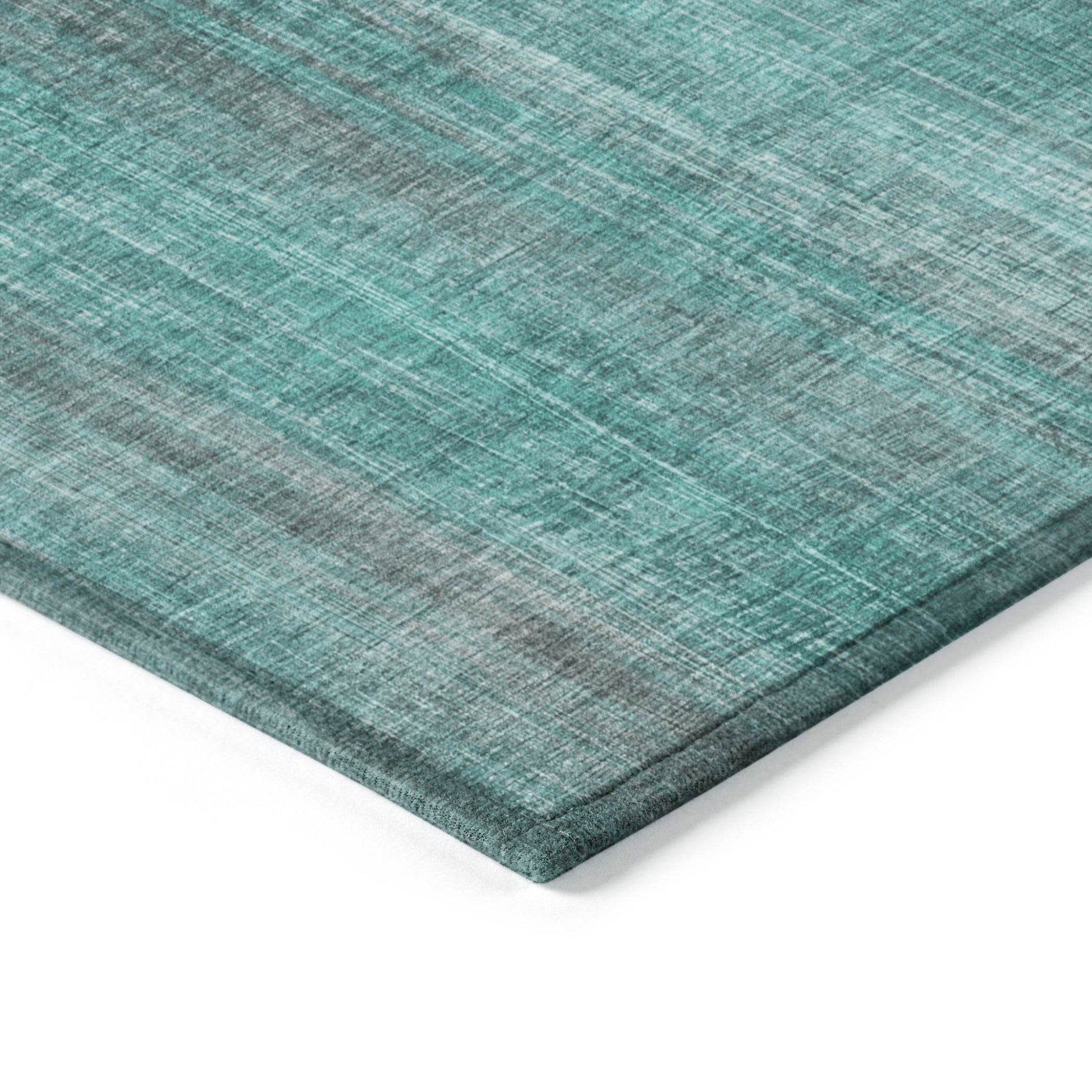 8' Runner Teal Striped Washable Non Skid Indoor Outdoor Runner Rug - Loft&Timber