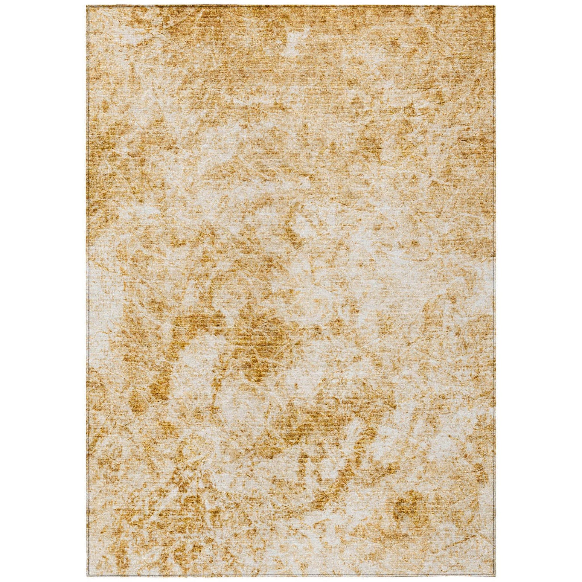 5' X 8' Cream and Gold Abstract Washable Non Skid Indoor Outdoor Area Rug - Loft&Timber