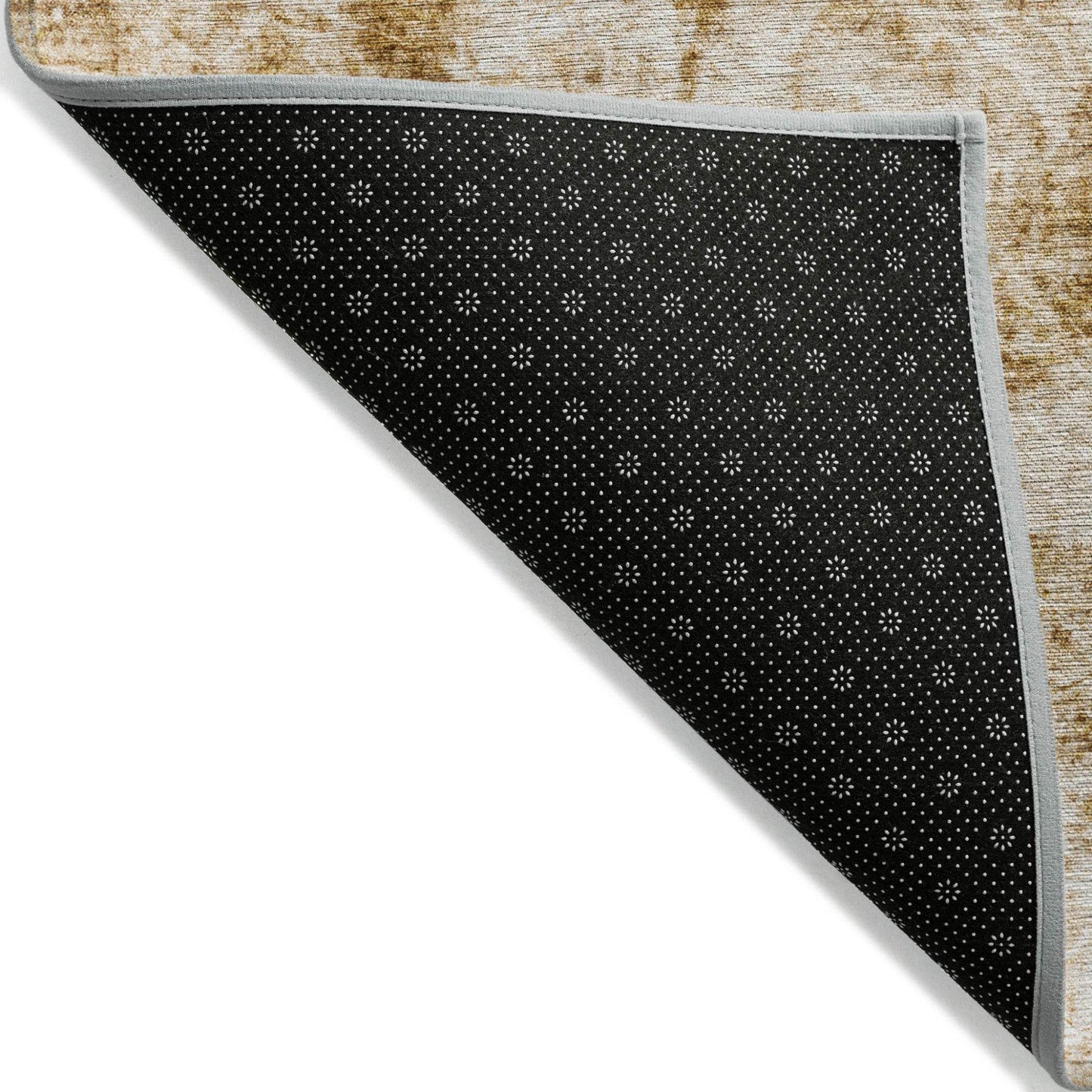 5' X 8' Cream and Gold Abstract Washable Non Skid Indoor Outdoor Area Rug - Loft&Timber