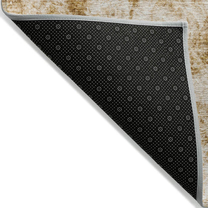 5' X 8' Cream and Gold Abstract Washable Non Skid Indoor Outdoor Area Rug - Loft&Timber
