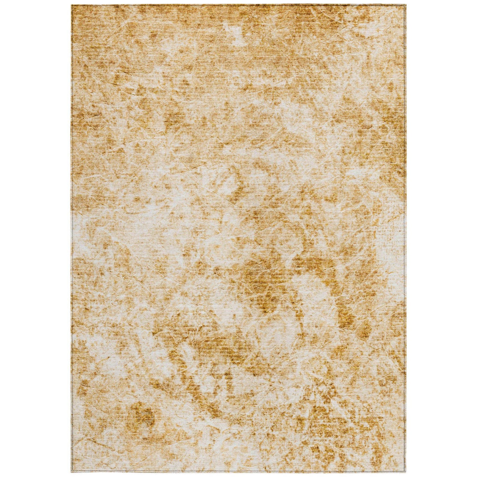 5' X 8' Cream and Gold Abstract Washable Non Skid Indoor Outdoor Area Rug - Loft&Timber