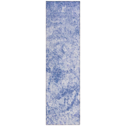 8' Runner Blue Abstract Washable Non Skid Indoor Outdoor Runner Rug - Loft&Timber