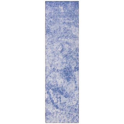 8' Runner Blue Abstract Washable Non Skid Indoor Outdoor Runner Rug - Loft&Timber