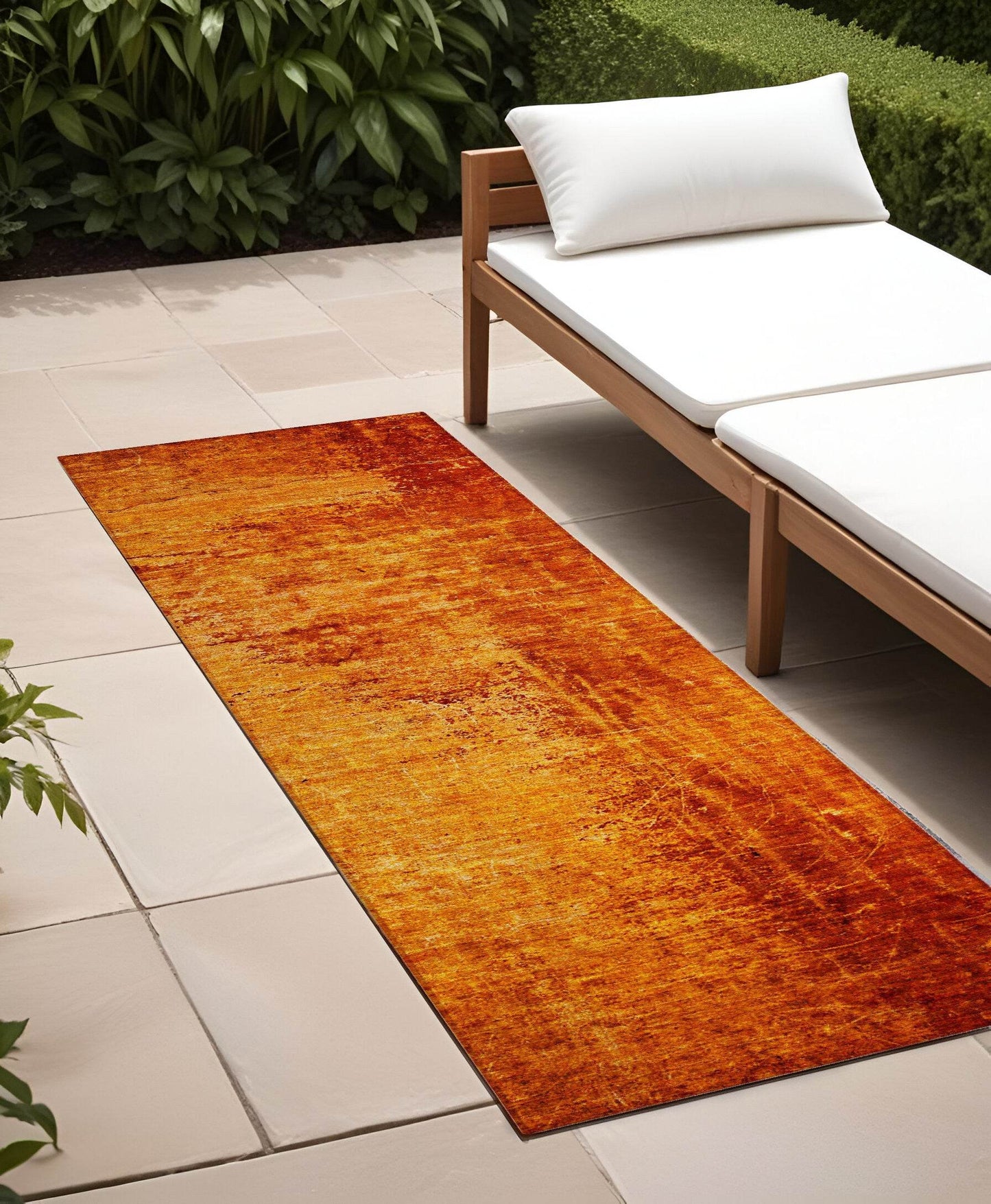 8' Runner Orange Abstract Washable Non Skid Indoor Outdoor Runner Rug - Loft&Timber