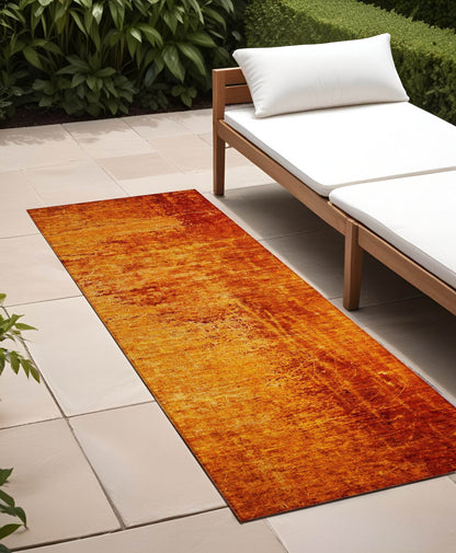 8' Runner Orange Abstract Washable Non Skid Indoor Outdoor Runner Rug - Loft&Timber