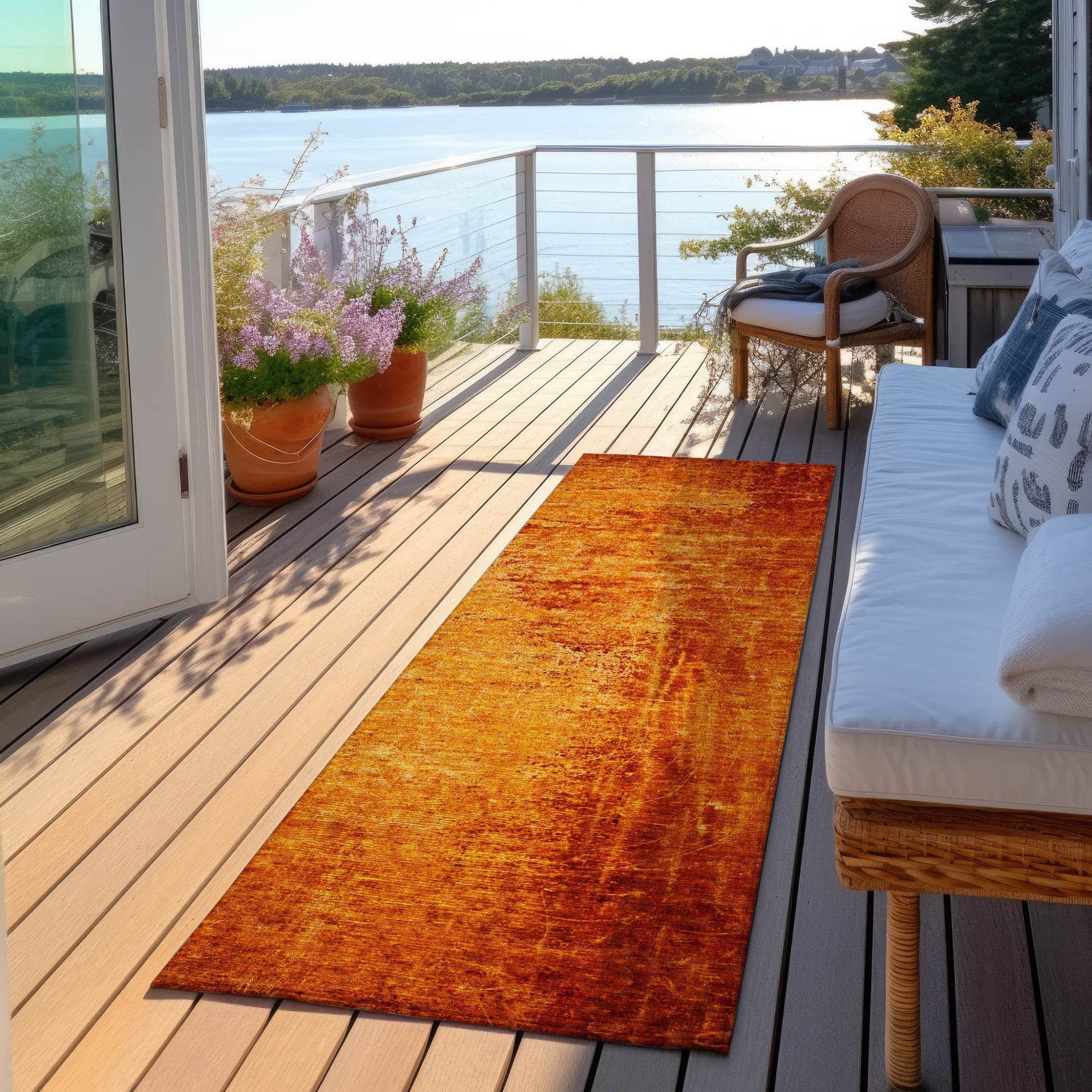 8' Runner Orange Abstract Washable Non Skid Indoor Outdoor Runner Rug - Loft&Timber