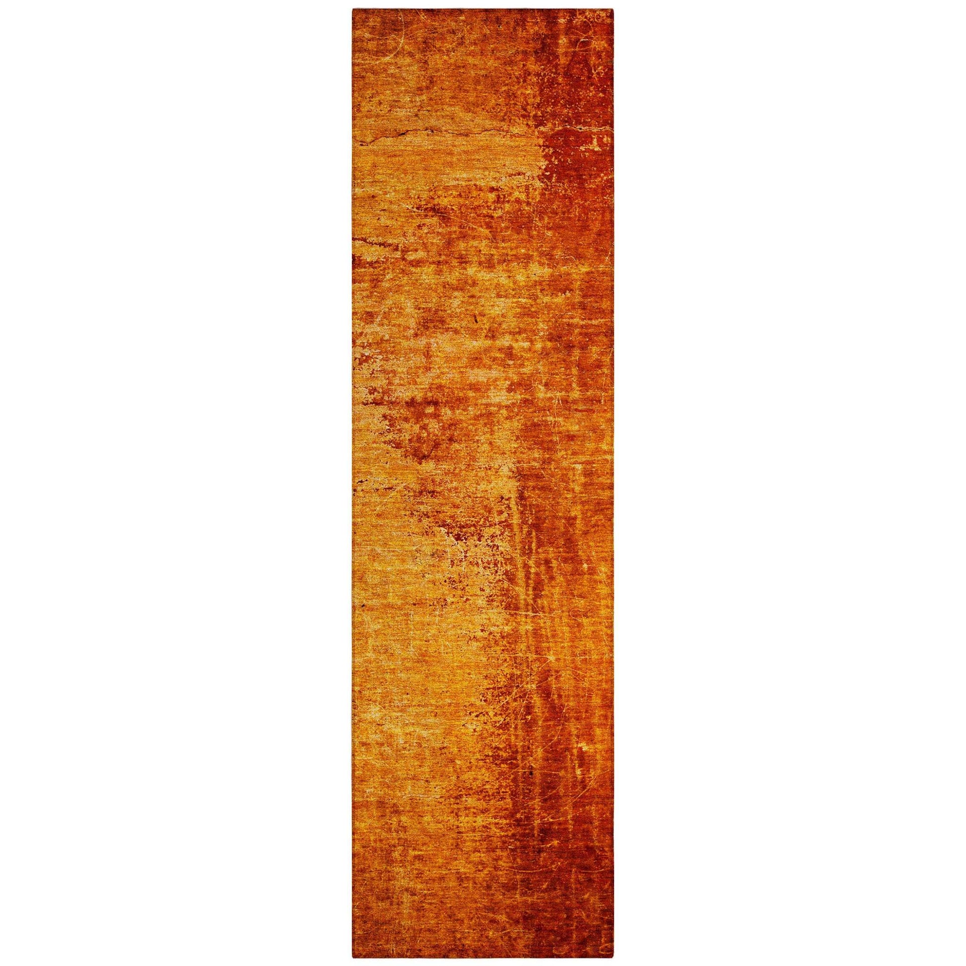 8' Runner Orange Abstract Washable Non Skid Indoor Outdoor Runner Rug - Loft&Timber