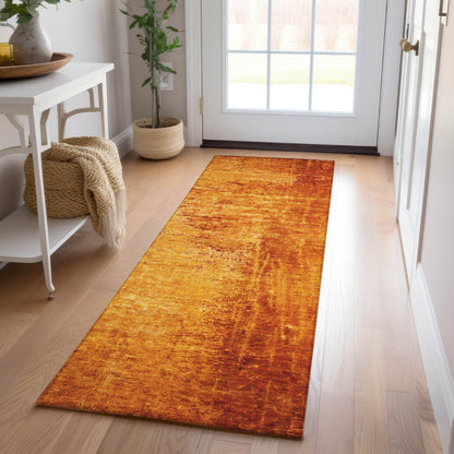 8' Runner Orange Abstract Washable Non Skid Indoor Outdoor Runner Rug - Loft&Timber