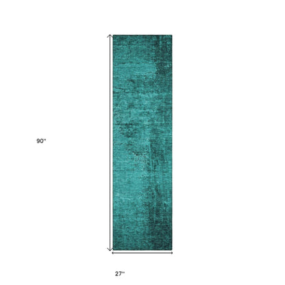8' Runner Teal Abstract Washable Non Skid Indoor Outdoor Runner Rug - Loft&Timber