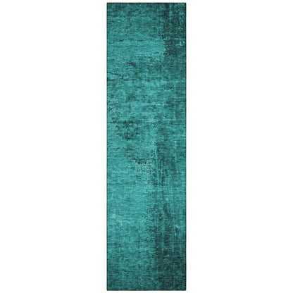 8' Runner Teal Abstract Washable Non Skid Indoor Outdoor Runner Rug - Loft&Timber