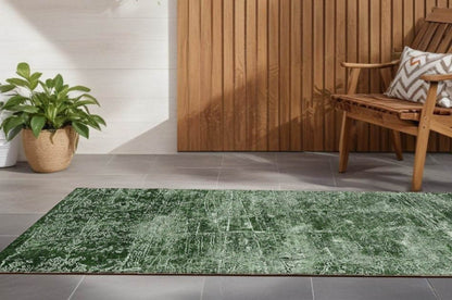 8' Runner Emerald Abstract Washable Non Skid Indoor Outdoor Runner Rug - Loft&Timber