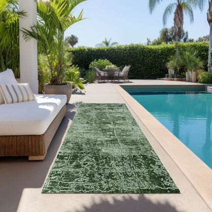8' Runner Emerald Abstract Washable Non Skid Indoor Outdoor Runner Rug - Loft&Timber