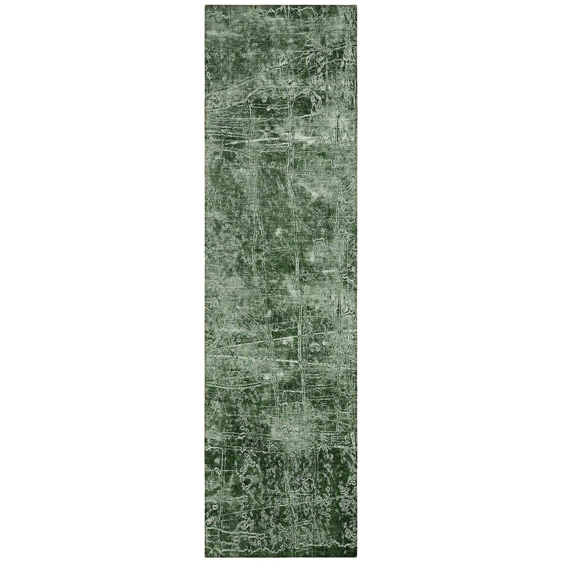 8' Runner Emerald Abstract Washable Non Skid Indoor Outdoor Runner Rug - Loft&Timber