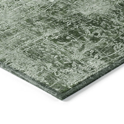 8' Runner Emerald Abstract Washable Non Skid Indoor Outdoor Runner Rug - Loft&Timber