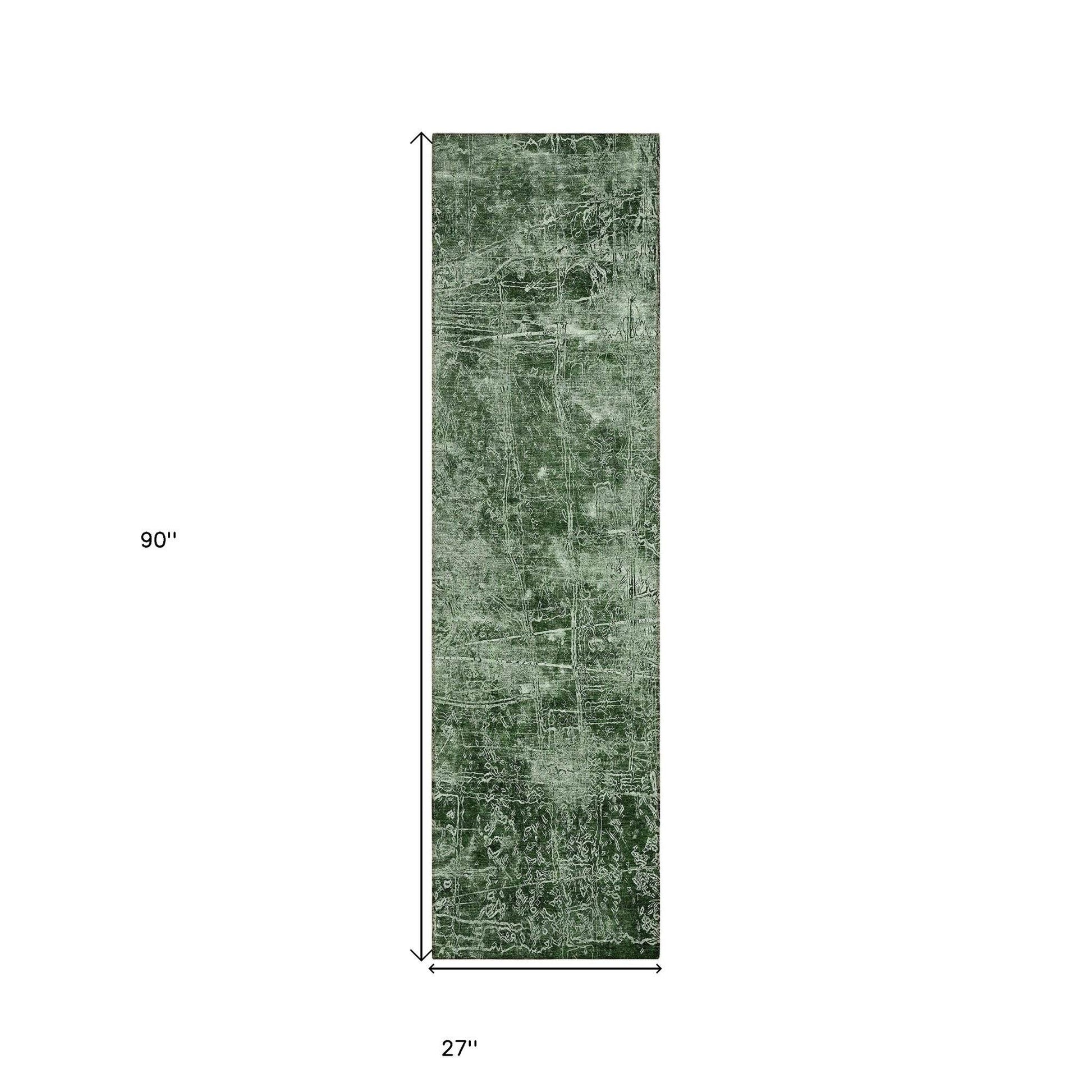 8' Runner Emerald Abstract Washable Non Skid Indoor Outdoor Runner Rug - Loft&Timber