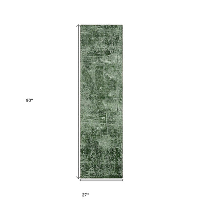8' Runner Emerald Abstract Washable Non Skid Indoor Outdoor Runner Rug - Loft&Timber