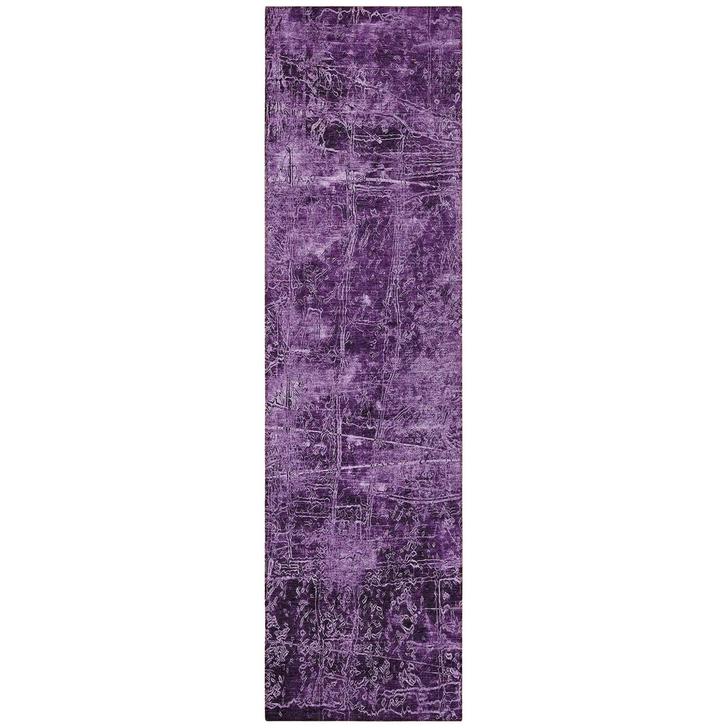 8' Runner Purple Abstract Washable Non Skid Indoor Outdoor Runner Rug - Loft&Timber