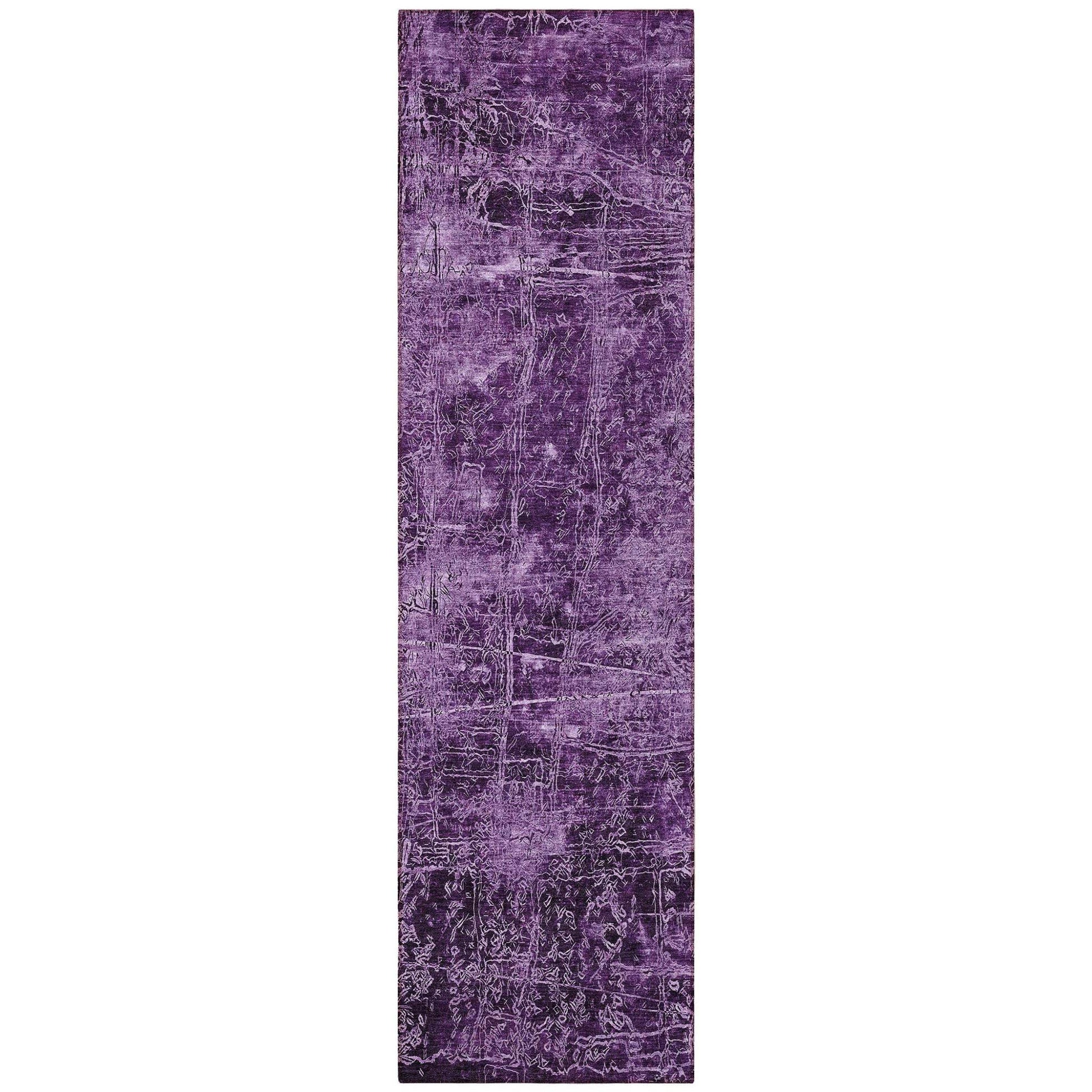 8' Runner Purple Abstract Washable Non Skid Indoor Outdoor Runner Rug - Loft&Timber