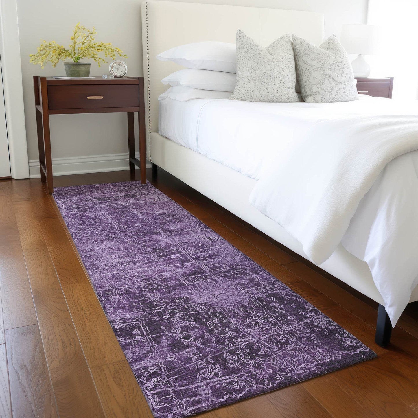 8' Runner Purple Abstract Washable Non Skid Indoor Outdoor Runner Rug - Loft&Timber