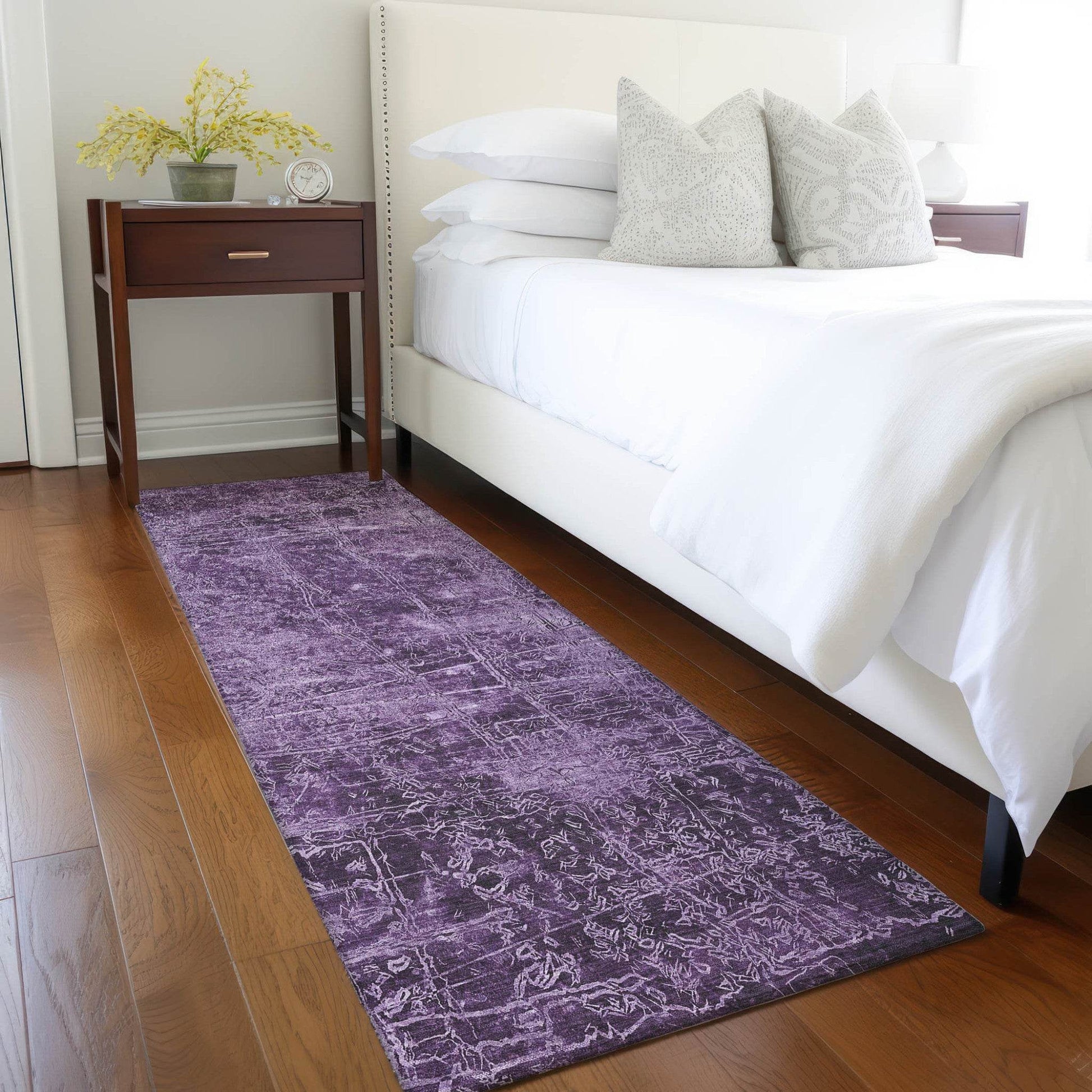 8' Runner Purple Abstract Washable Non Skid Indoor Outdoor Runner Rug - Loft&Timber