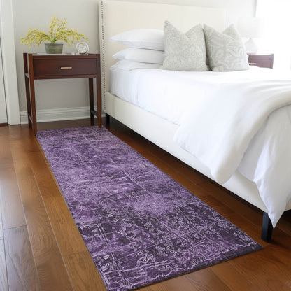 8' Runner Purple Abstract Washable Non Skid Indoor Outdoor Runner Rug - Loft&Timber