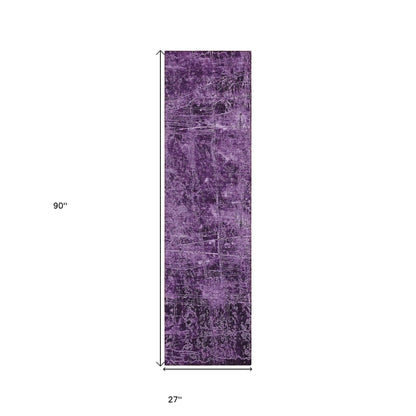 8' Runner Purple Abstract Washable Non Skid Indoor Outdoor Runner Rug - Loft&Timber