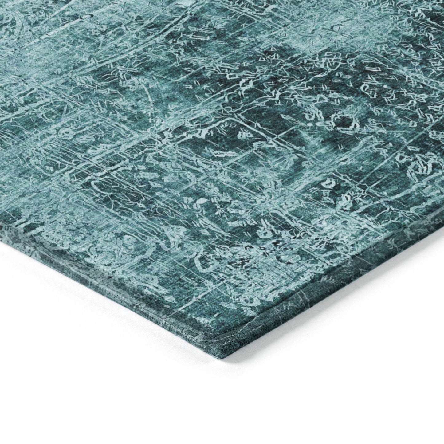 8' Runner Teal Abstract Washable Non Skid Indoor Outdoor Runner Rug - Loft&Timber