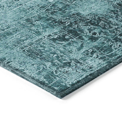 8' Runner Teal Abstract Washable Non Skid Indoor Outdoor Runner Rug - Loft&Timber