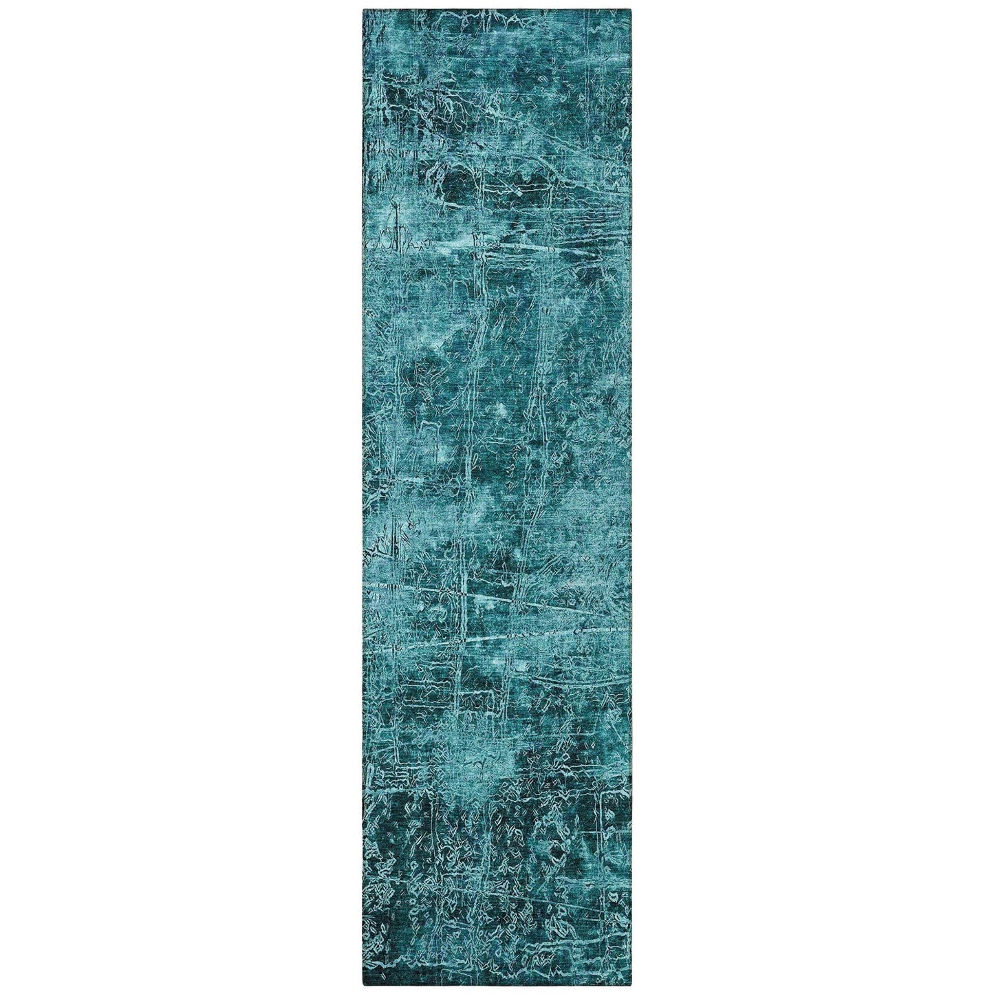 8' Runner Teal Abstract Washable Non Skid Indoor Outdoor Runner Rug - Loft&Timber