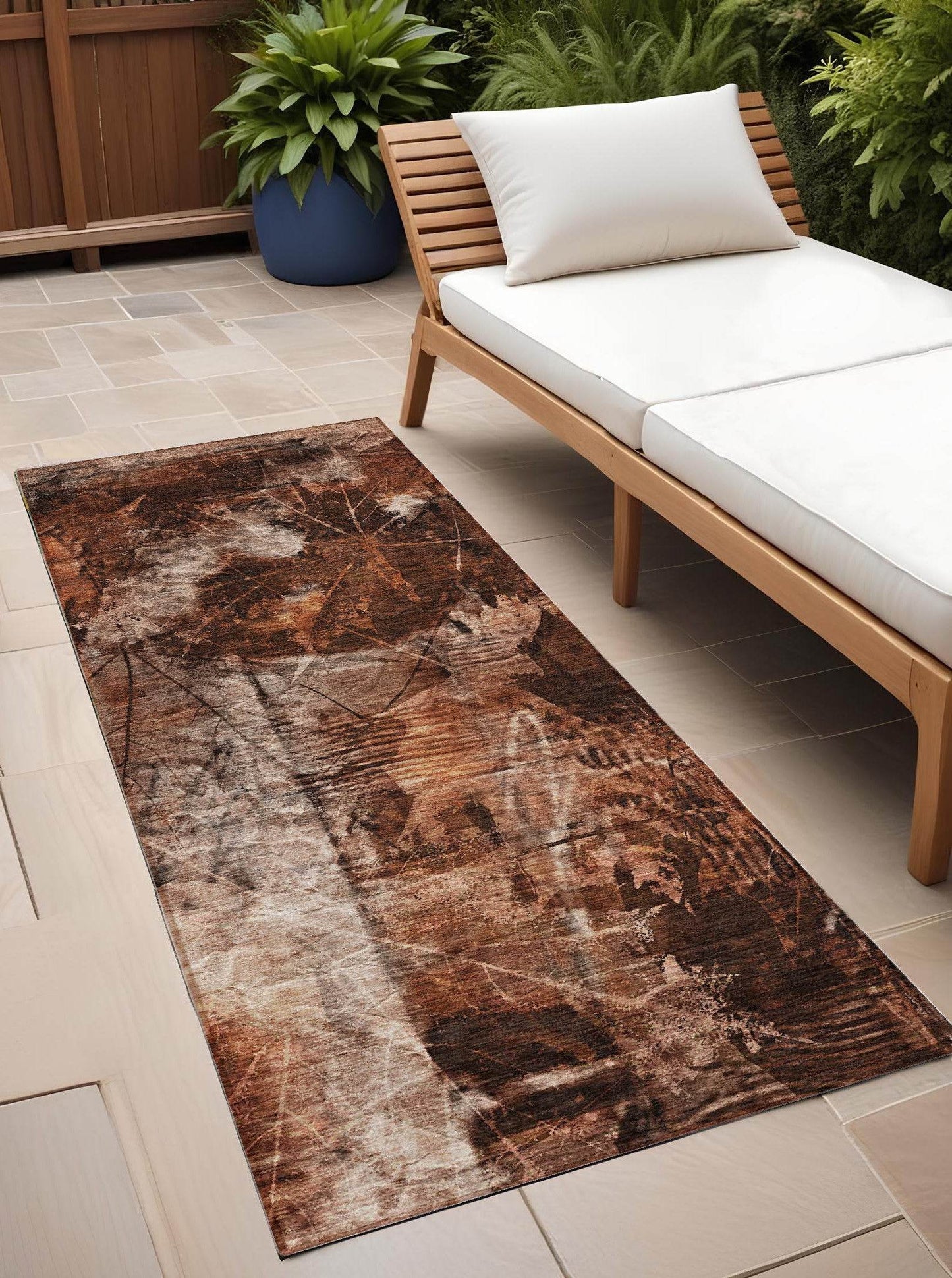 8' Runner Orange Floral Washable Non Skid Indoor Outdoor Runner Rug - Loft&Timber