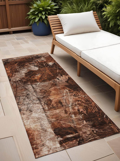 8' Runner Orange Floral Washable Non Skid Indoor Outdoor Runner Rug - Loft&Timber