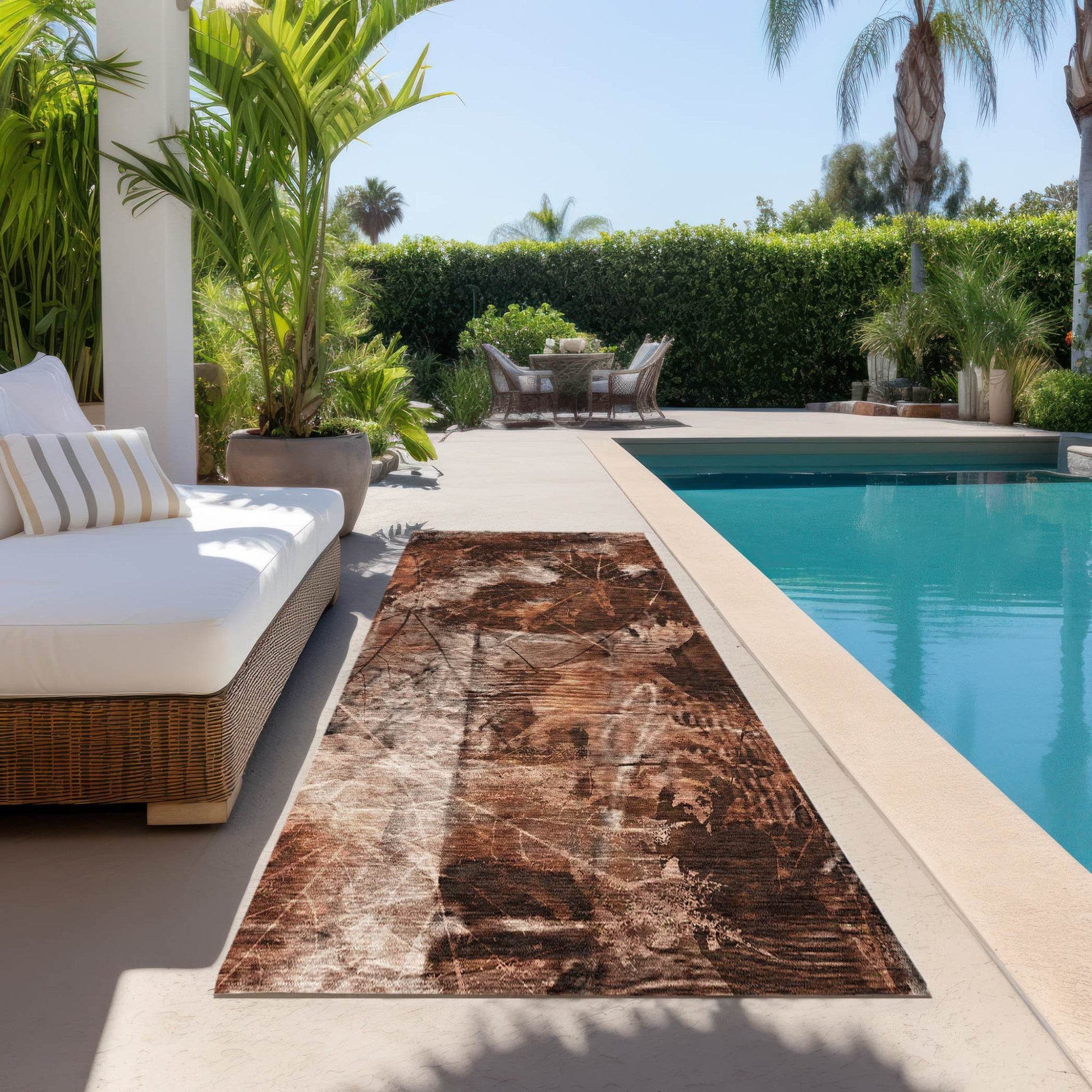 8' Runner Orange Floral Washable Non Skid Indoor Outdoor Runner Rug - Loft&Timber