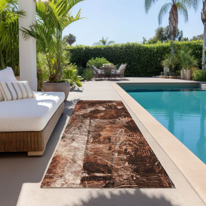 8' Runner Orange Floral Washable Non Skid Indoor Outdoor Runner Rug - Loft&Timber