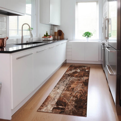 8' Runner Orange Floral Washable Non Skid Indoor Outdoor Runner Rug - Loft&Timber