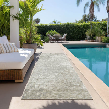 8' Runner Beige Washable Non Skid Indoor Outdoor Runner Rug - Loft&Timber