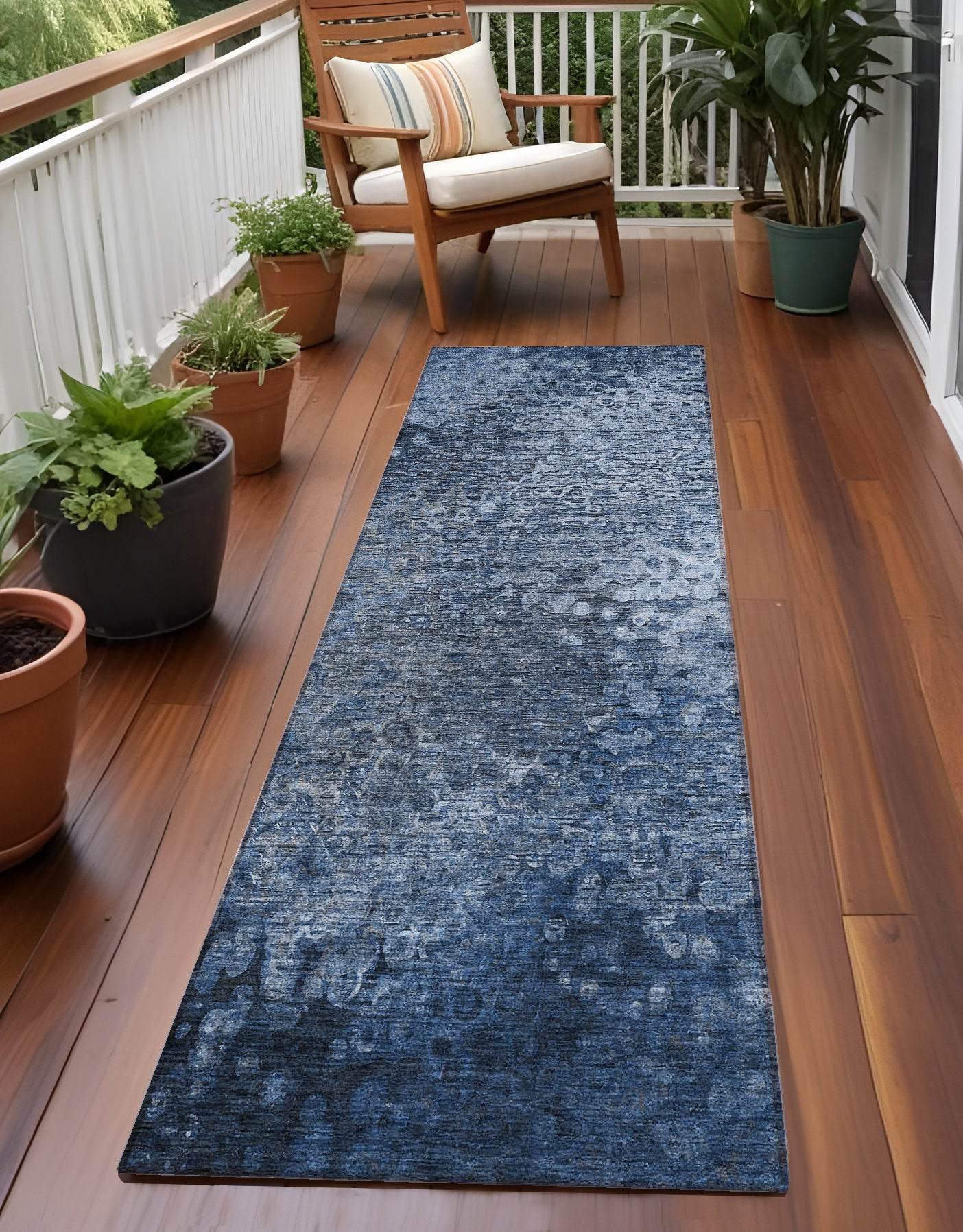 8' Runner Blue Washable Non Skid Indoor Outdoor Runner Rug - Loft&Timber