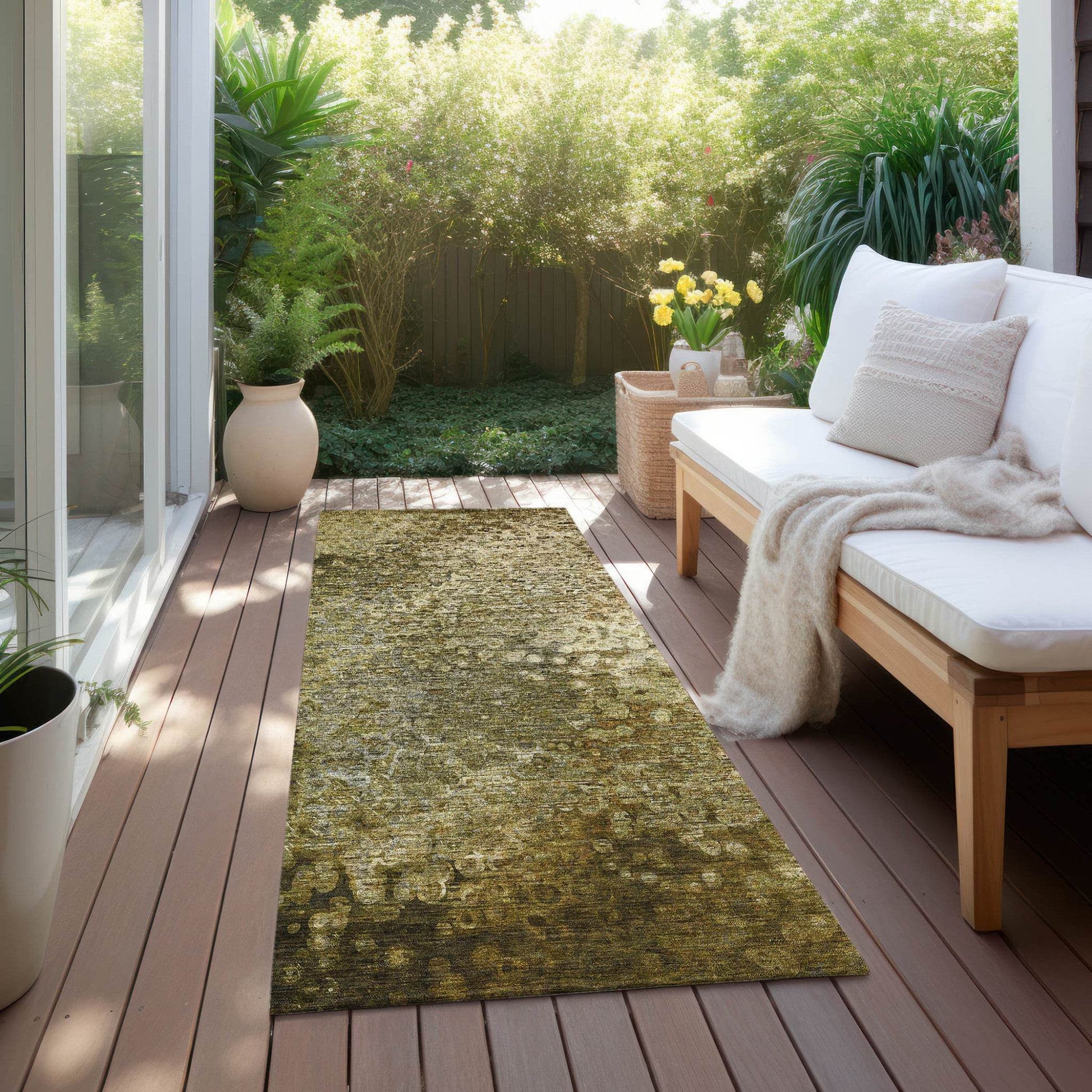 8' Runner Brown Washable Non Skid Indoor Outdoor Runner Rug - Loft&Timber