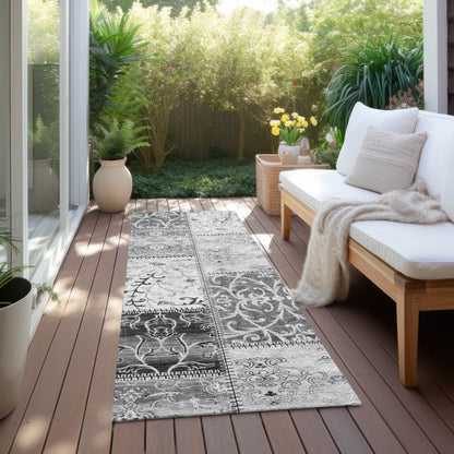 8' Runner Gray Patchwork Washable Non Skid Indoor Outdoor Runner Rug - Loft&Timber