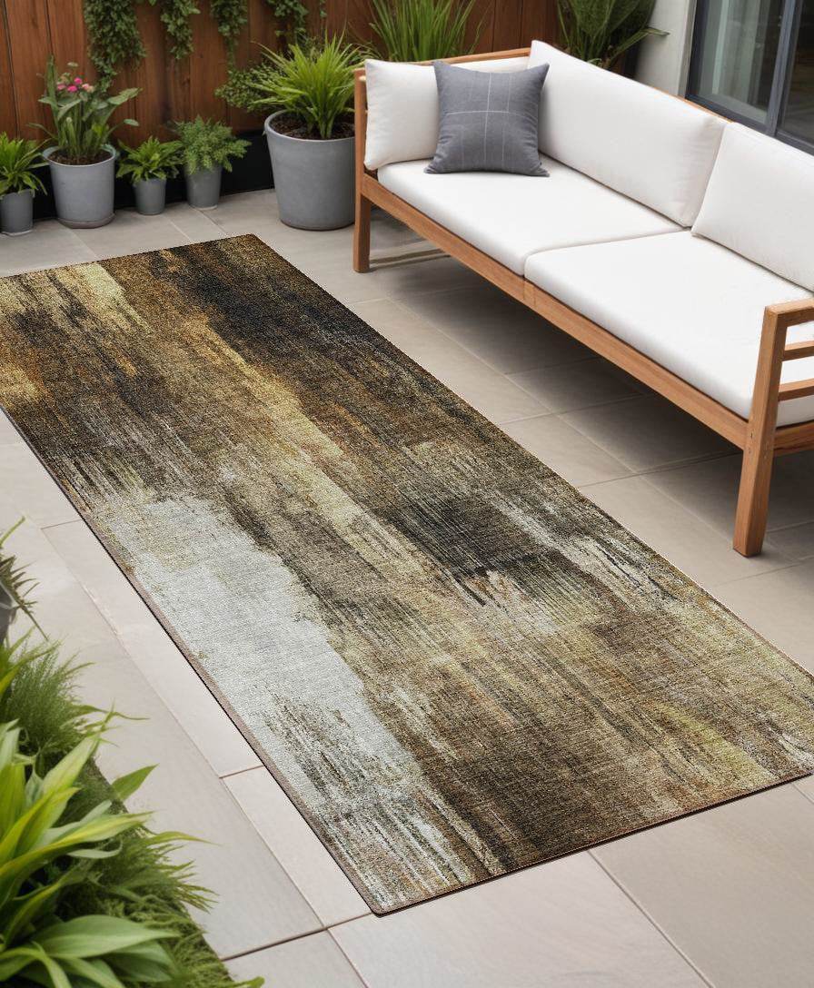 8' Runner Chocolate Abstract Washable Non Skid Indoor Outdoor Runner Rug - Loft&Timber